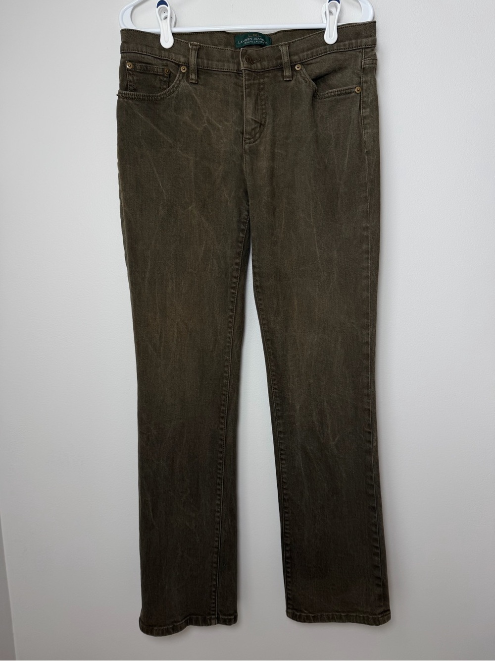 Lauren Ralph Lauren Womens Modern Straight Leg Olive Green Brown Jeans Size 10